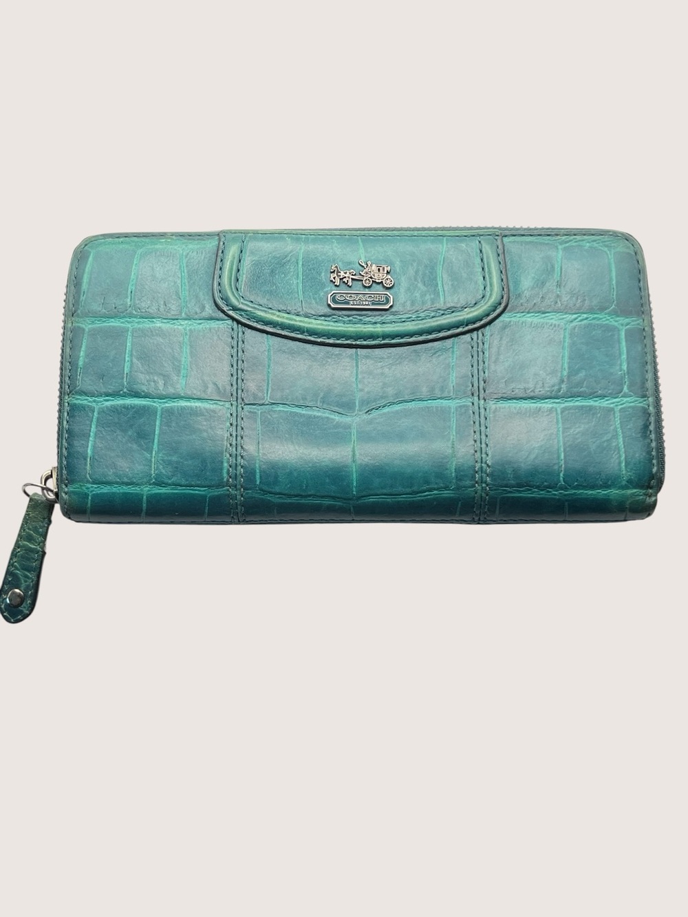 Vintage Coach Emerald Croc-Embossed Zip Wallet